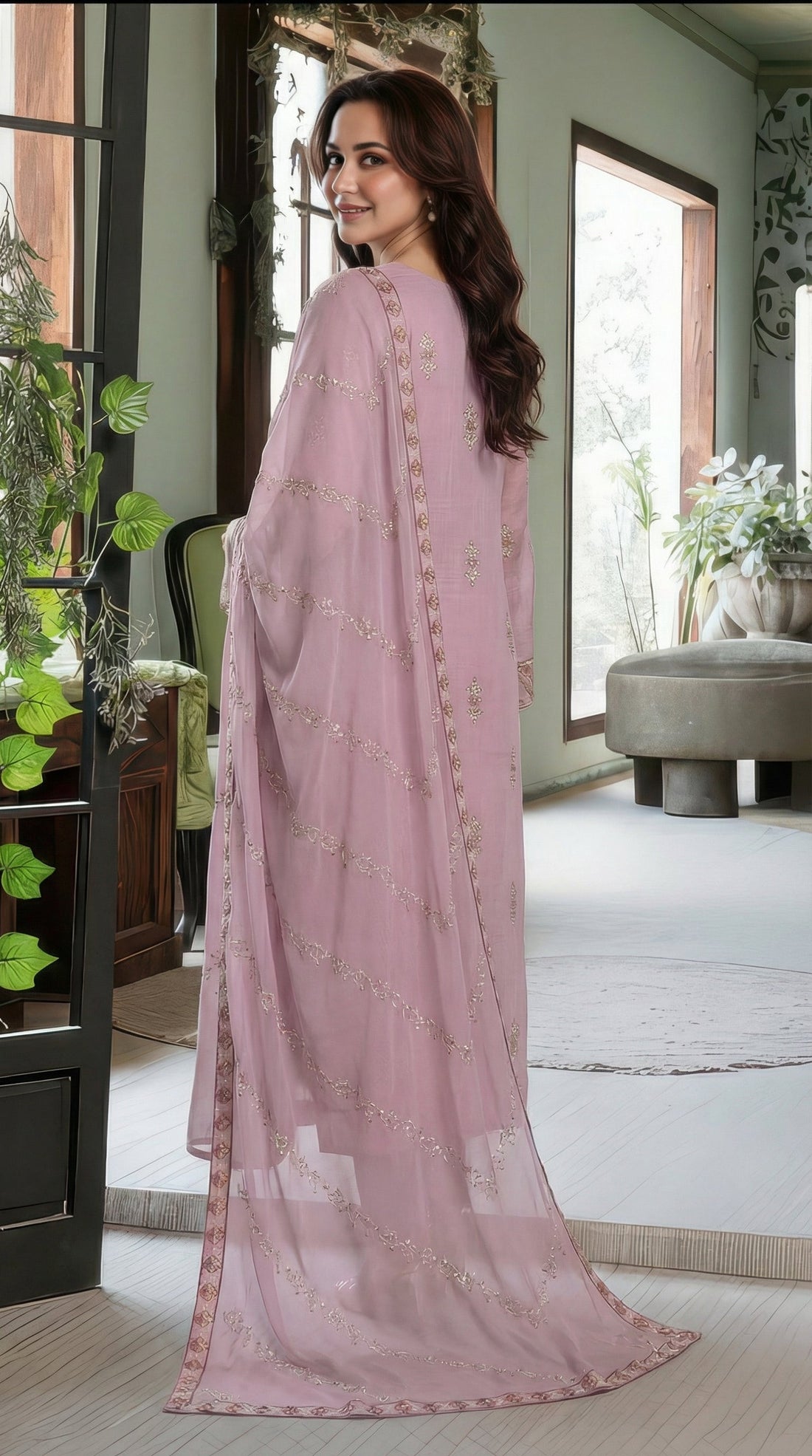 Volume 2727 – 3 Piece Unstitched Cross Slub Lawn Heavy Embroidered Suit with Embroidered Dupatta