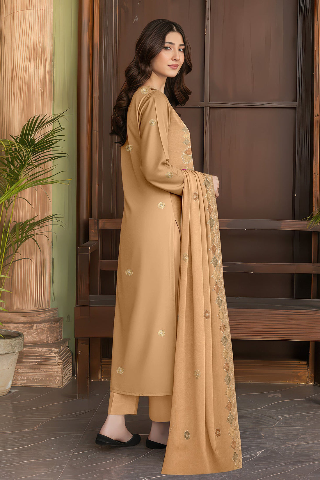 Volume 2749 – 3 Piece Unstitched Airjet Slub Lawn Heavy Embroidered Suit with Organza Lace