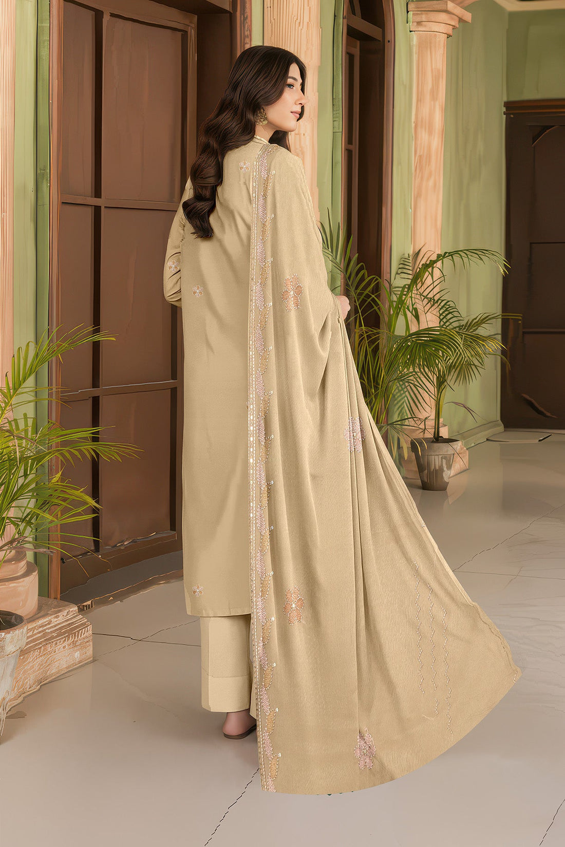 Volume 2749 – 3 Piece Unstitched Airjet Slub Lawn Heavy Embroidered Suit with Organza Lace