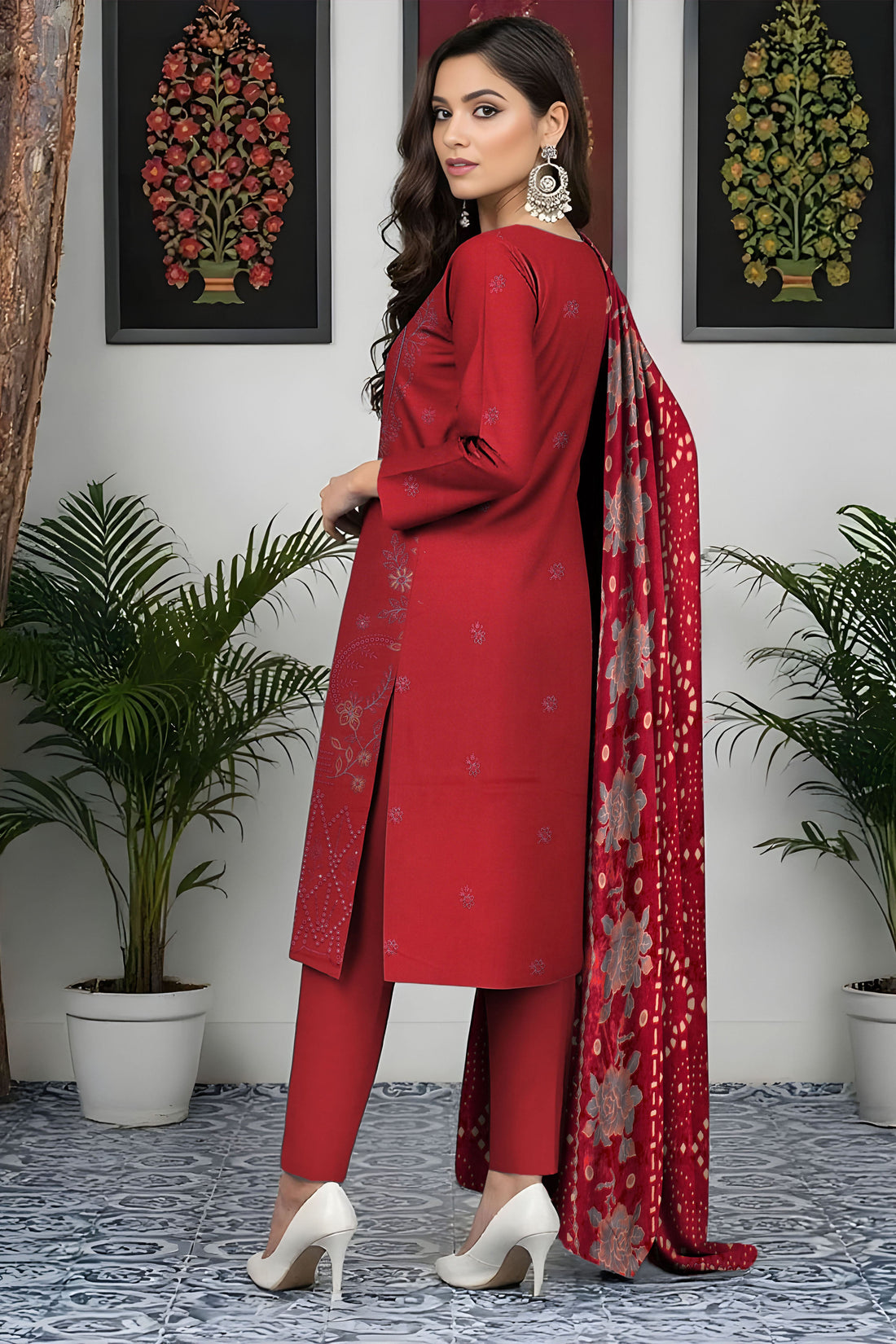 FANOOS PEACH WOOL EMB  Shirt & Dupatta VOL- 2531