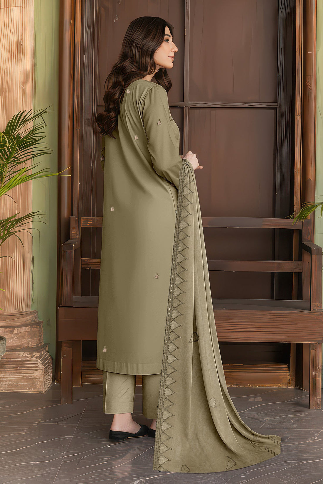 Volume 2749 – 3 Piece Unstitched Airjet Slub Lawn Heavy Embroidered Suit with Organza Lace