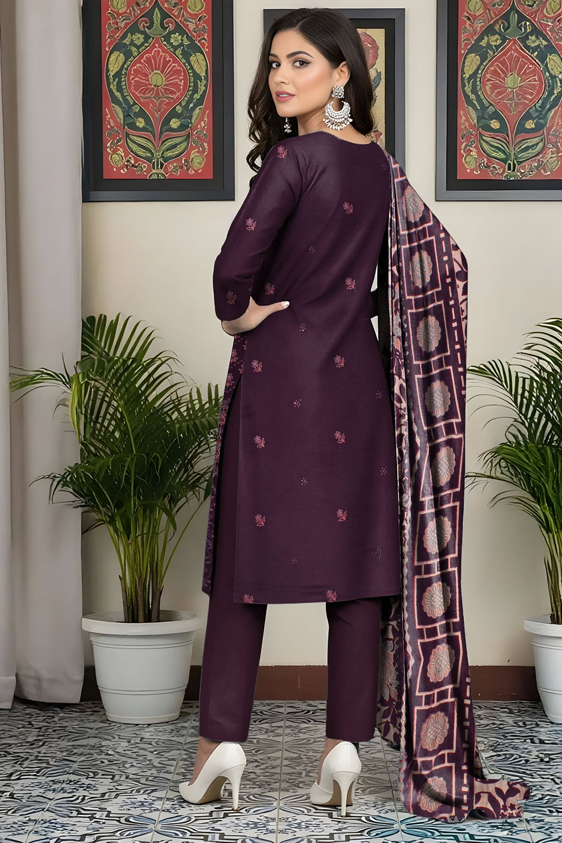 FANOOS PEACH WOOL EMB  Shirt & Dupatta VOL- 2531