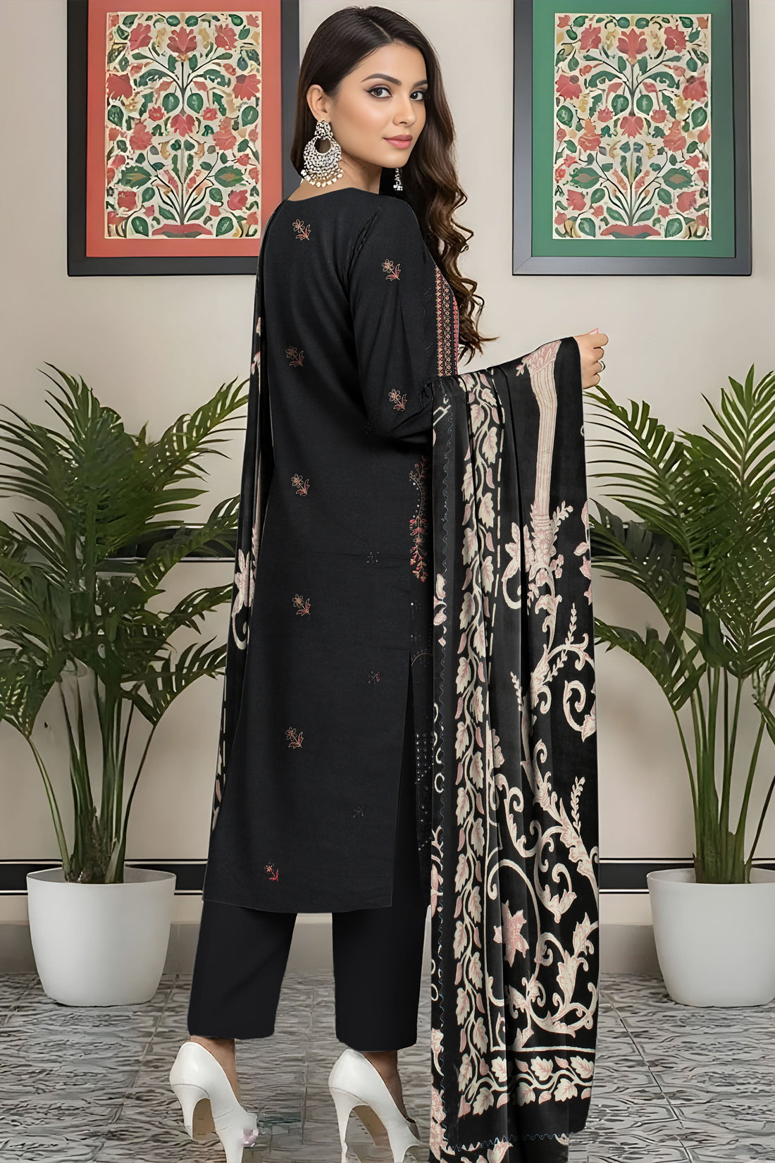 FANOOS PEACH WOOL EMB  Shirt & Dupatta VOL- 2531