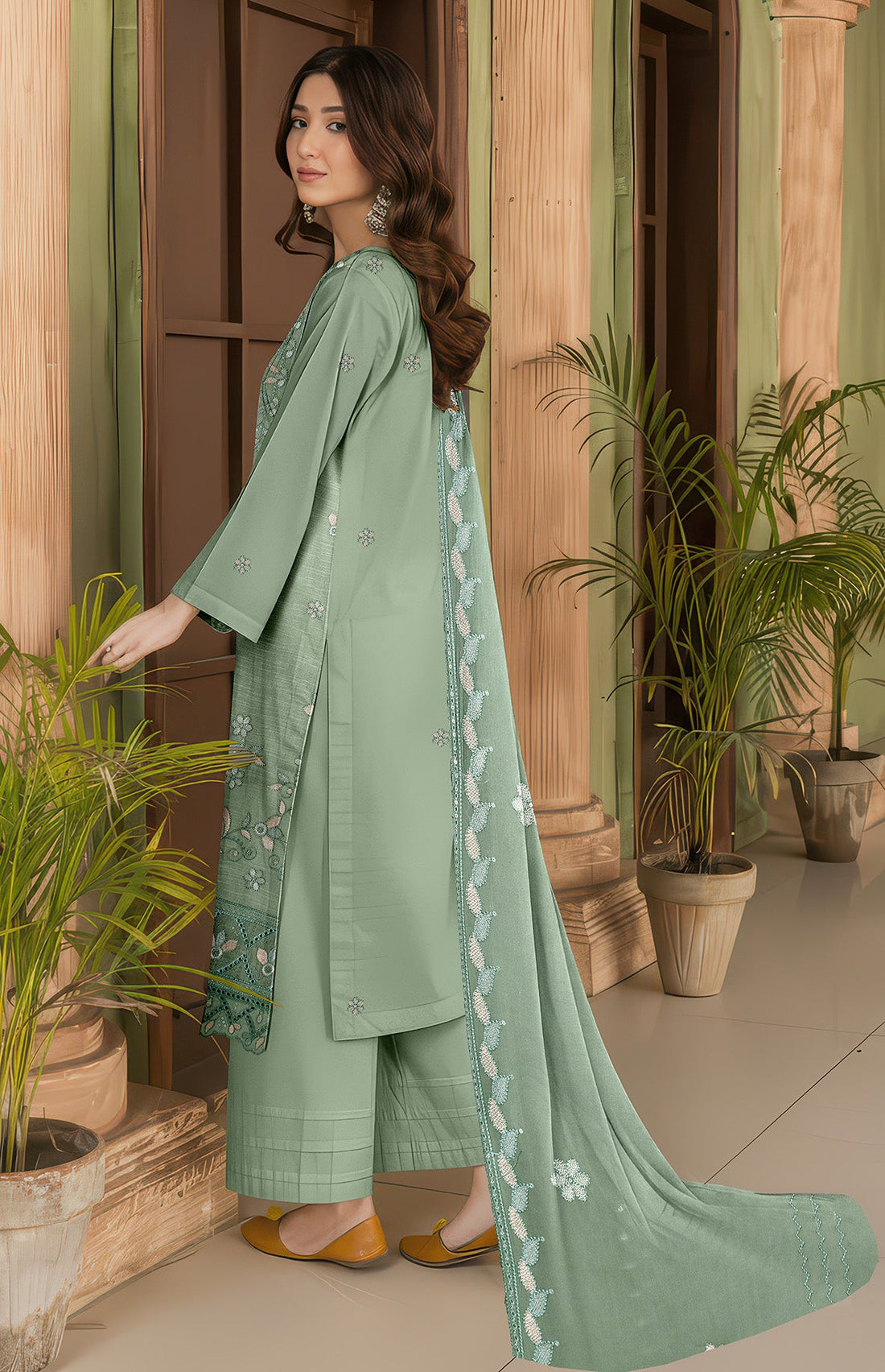Volume 2749 – 3 Piece Unstitched Airjet Slub Lawn Heavy Embroidered Suit with Organza Lace