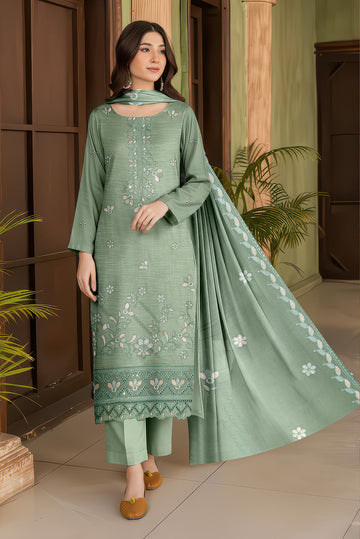 Volume 2749 – 3 Piece Unstitched Airjet Slub Lawn Heavy Embroidered Suit with Organza Lace