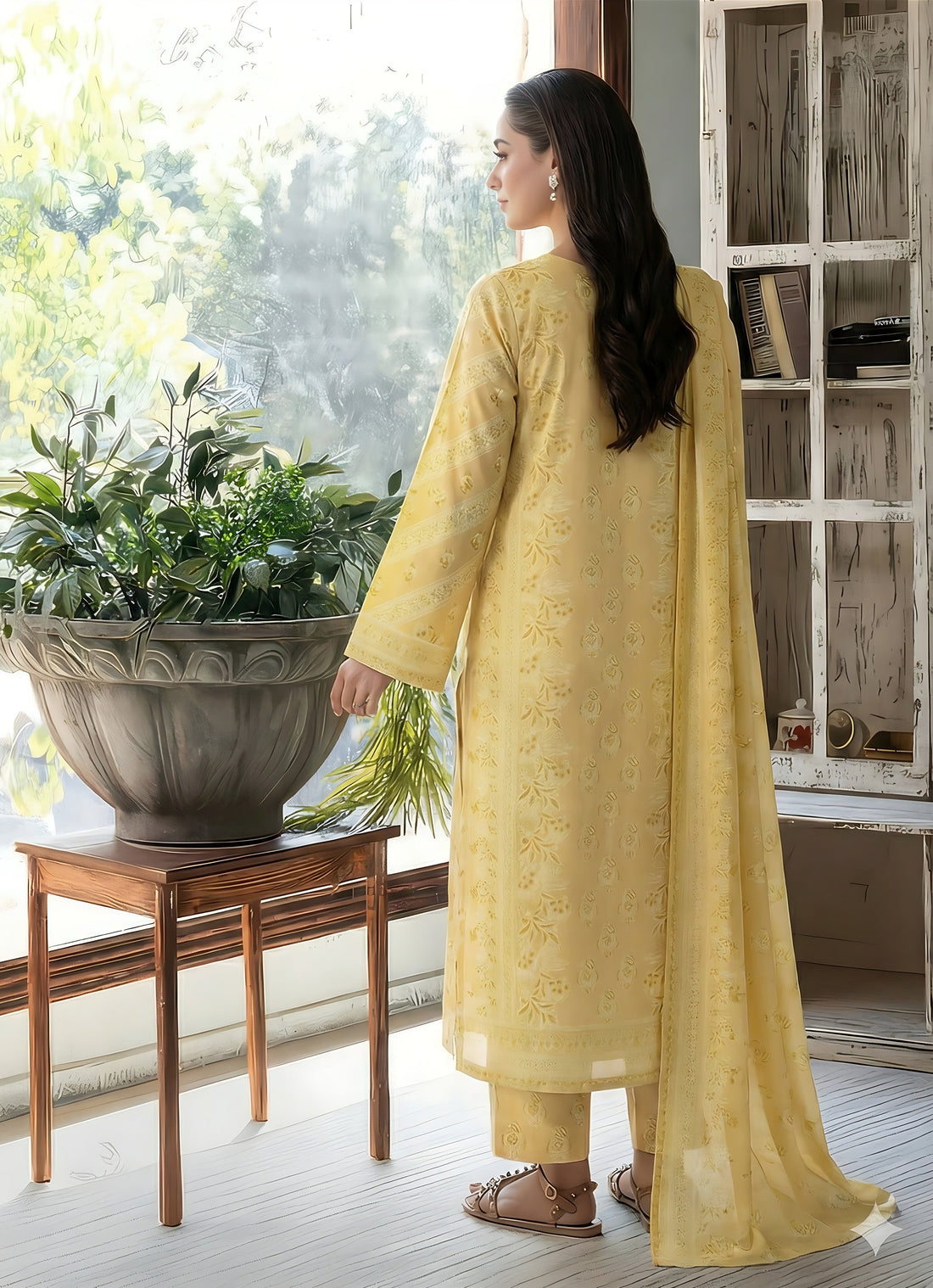 Volume 5000 – 3 Piece Unstitched Luxury Lawn Suit with Embroidered Gala & Daman Patches