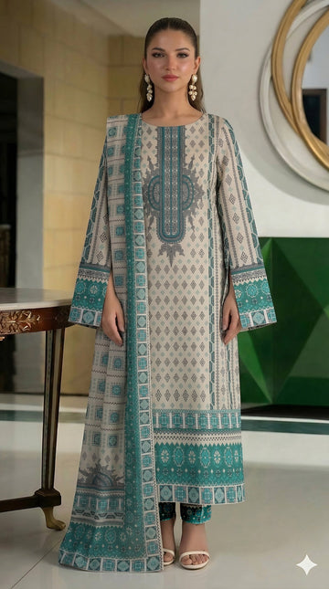 Volume 5001 – 3 Piece Unstitched Airjet Lawn Printed Suit with Voil Dupatta
