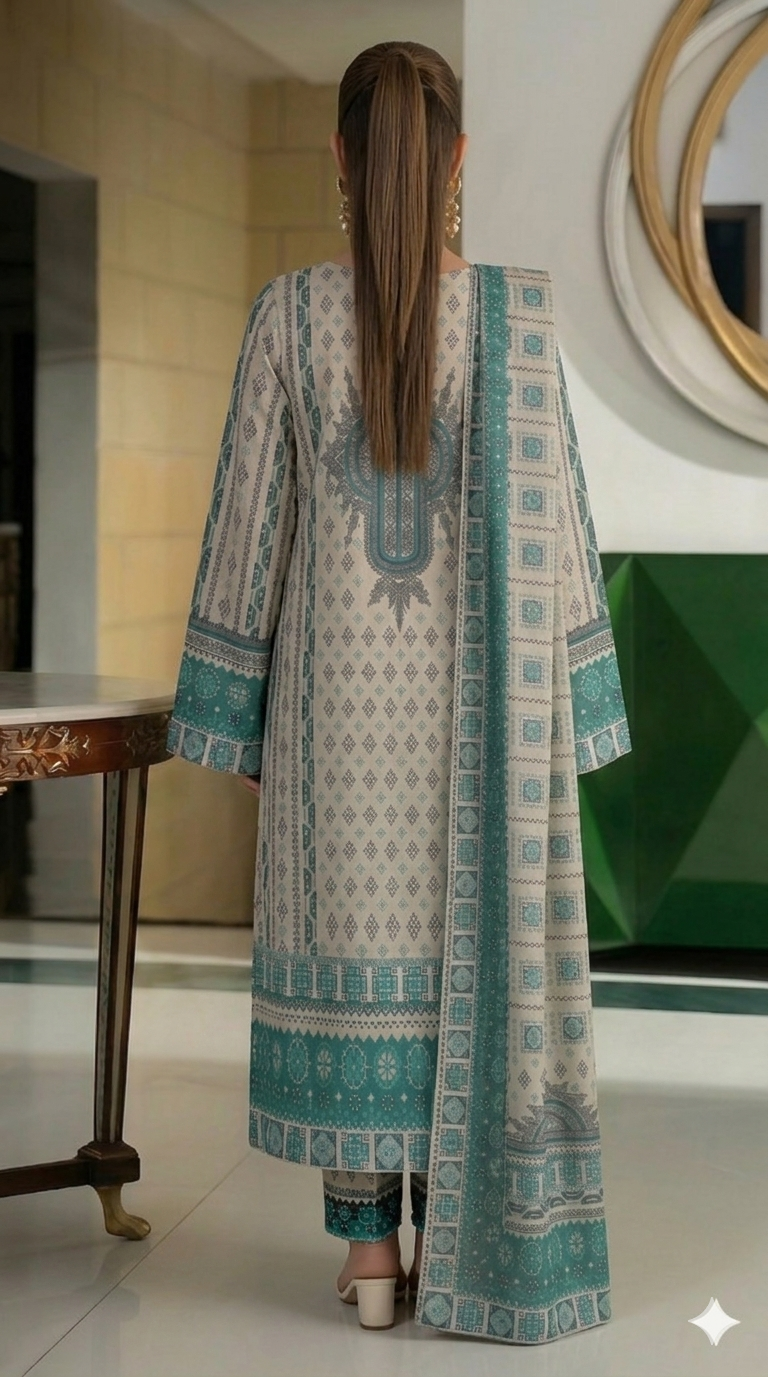 Volume 5001 – 3 Piece Unstitched Airjet Lawn Printed Suit with Voil Dupatta