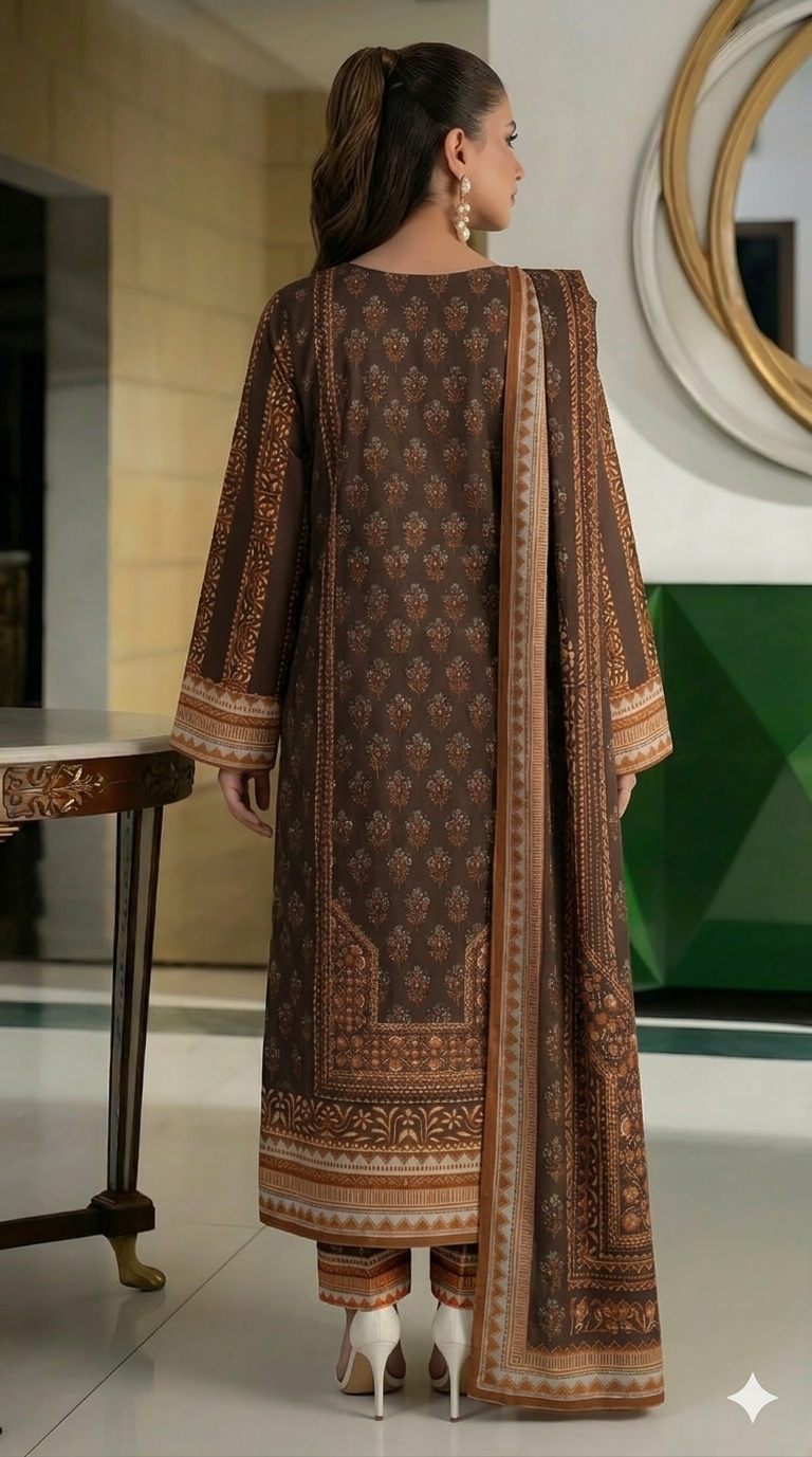 Volume 5001 – 3 Piece Unstitched Airjet Lawn Printed Suit with Voil Dupatta