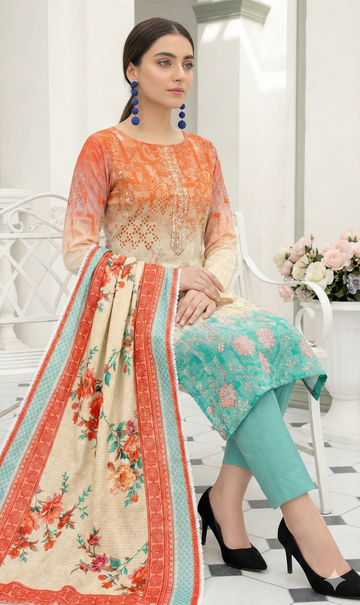 Vol 2663-Peridot Fatima Collection Unstitched Lawn Suit 3 Piece