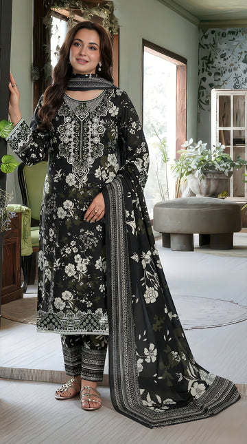 Volume 5000 – 3 Piece Unstitched Luxury Lawn Suit with Embroidered Gala & Daman Patches