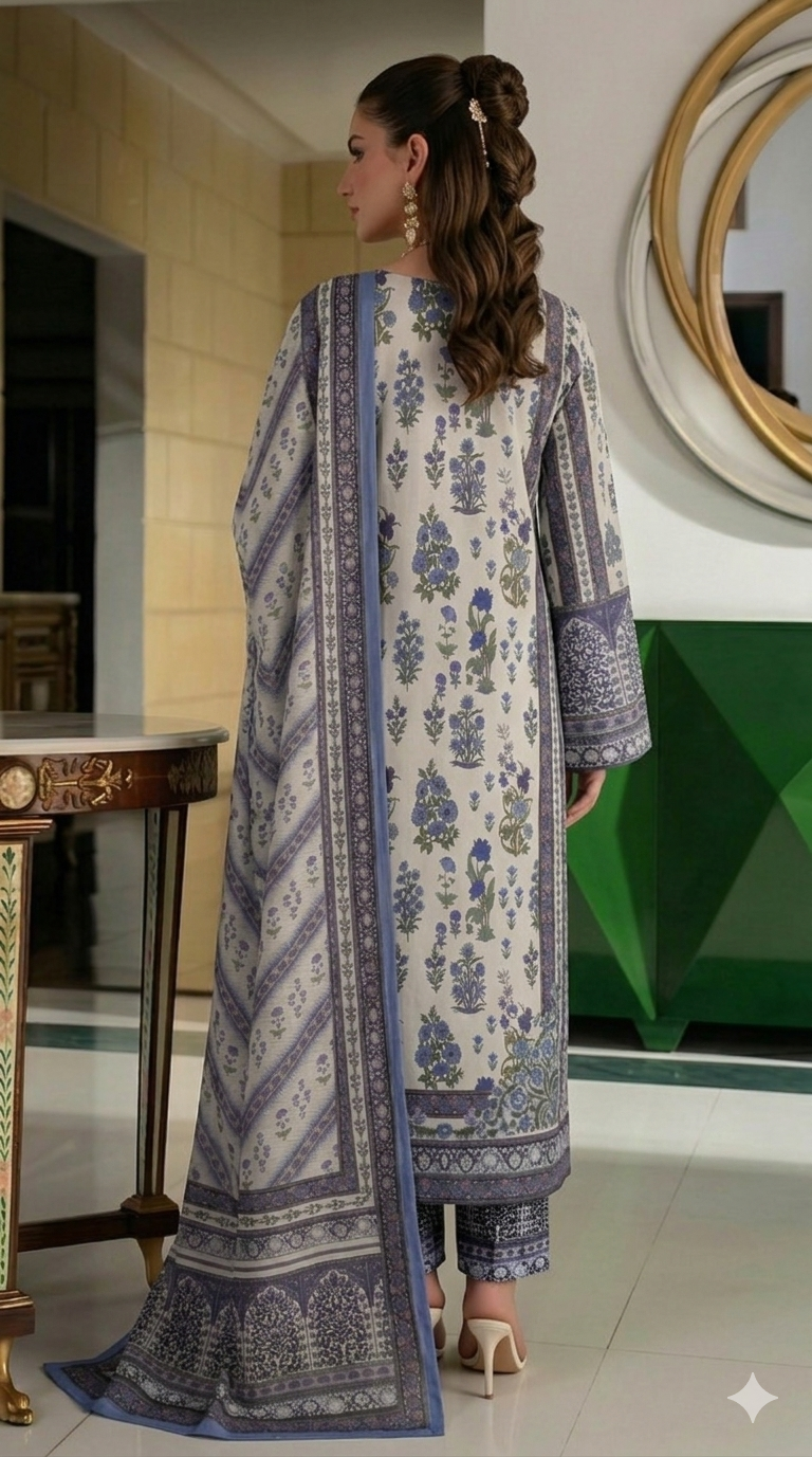 Volume 5001 – 3 Piece Unstitched Airjet Lawn Printed Suit with Voil Dupatta