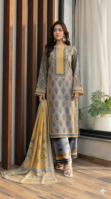 Volume 5001 – 3 Piece Unstitched Airjet Lawn Printed Suit with Voil Dupatta