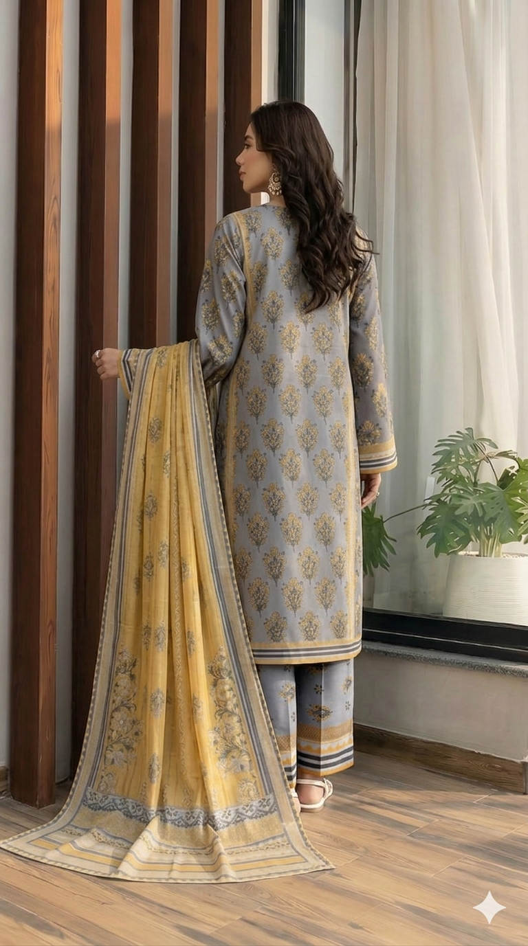 Volume 5001 – 3 Piece Unstitched Airjet Lawn Printed Suit with Voil Dupatta