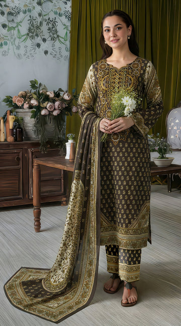 Volume 5000 – 3 Piece Unstitched Luxury Lawn Suit with Embroidered Gala & Daman Patches