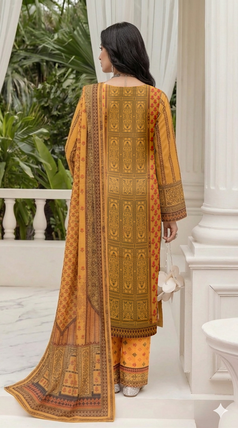 Volume 5001 – 3 Piece Unstitched Airjet Lawn Printed Suit with Voil Dupatta
