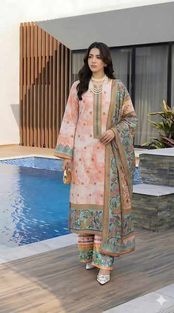 Volume 5001 – 3 Piece Unstitched Airjet Lawn Printed Suit with Voil Dupatta