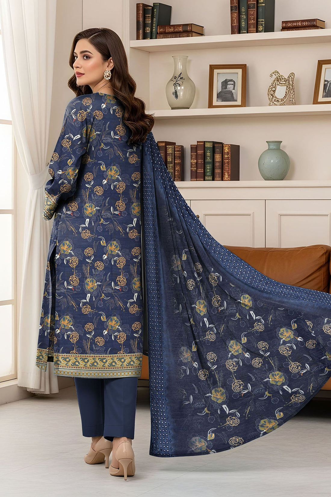 Vol 2758 – 3 Piece Unstitched Slub Lawn Printed Suit with Printed Dupatta