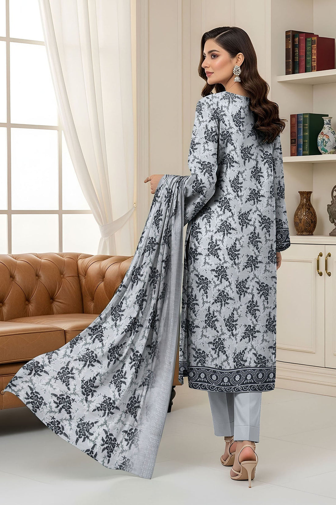 Vol 2758 – 3 Piece Unstitched Slub Lawn Printed Suit with Printed Dupatta