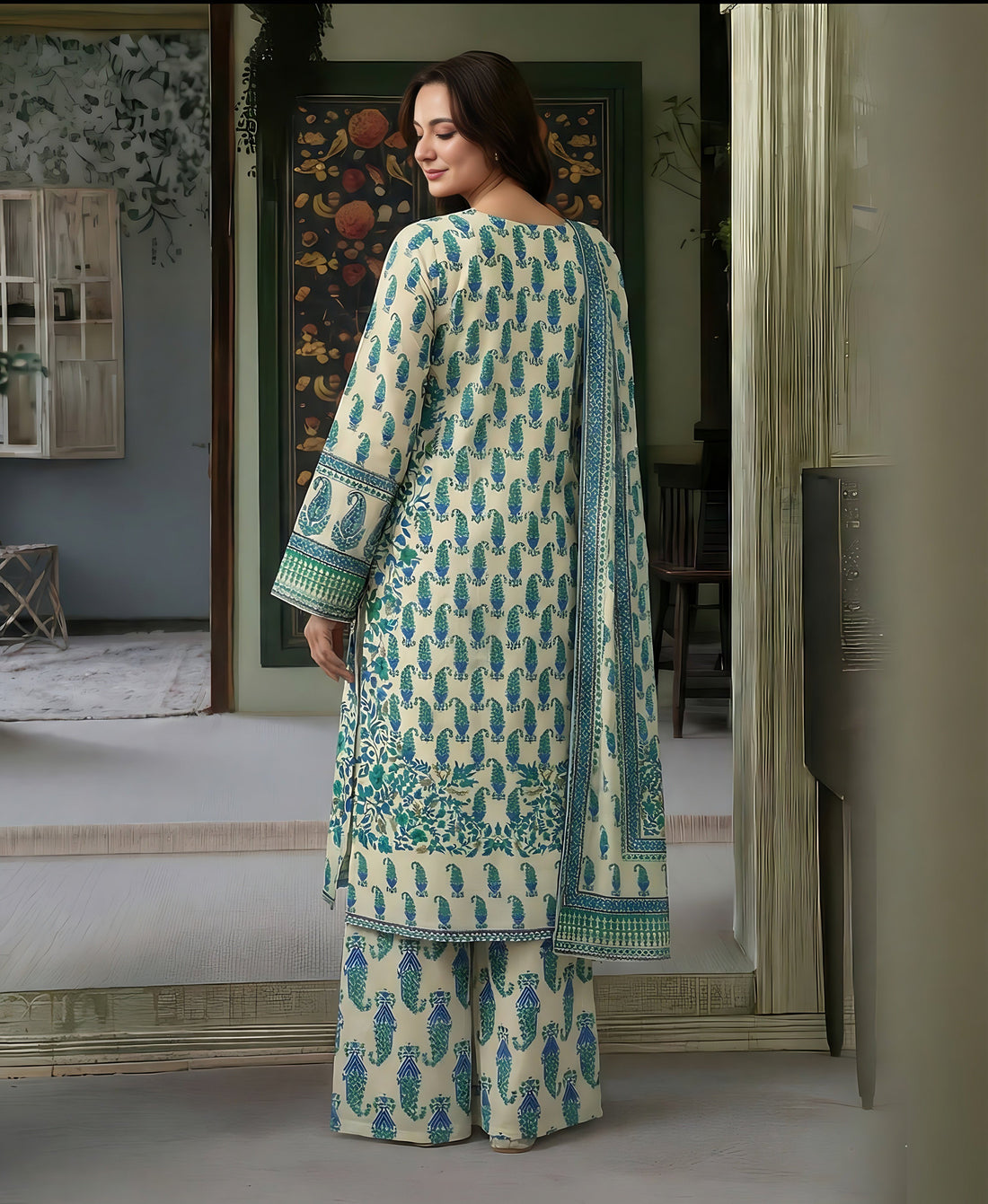 Volume 5000 – 3 Piece Unstitched Luxury Lawn Suit with Embroidered Gala & Daman Patches