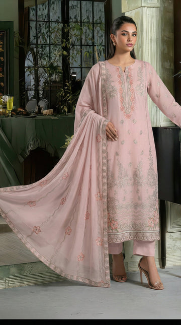 Volume 2727 – 3 Piece Unstitched Cross Slub Lawn Heavy Embroidered Suit with Embroidered Dupatta