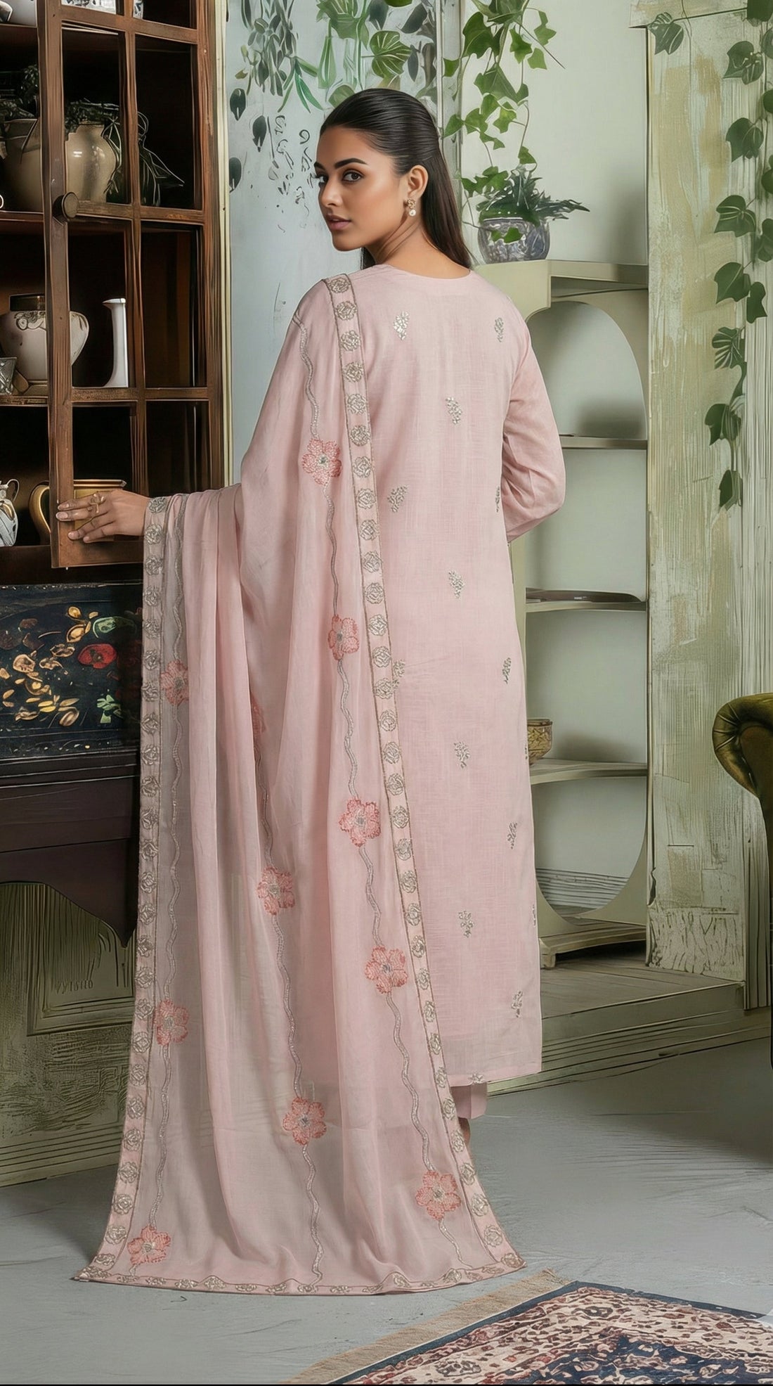 Volume 2727 – 3 Piece Unstitched Cross Slub Lawn Heavy Embroidered Suit with Embroidered Dupatta