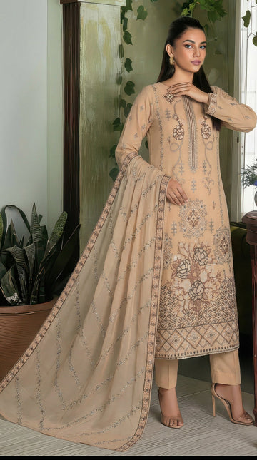 Volume 2727 – 3 Piece Unstitched Cross Slub Lawn Heavy Embroidered Suit with Embroidered Dupatta