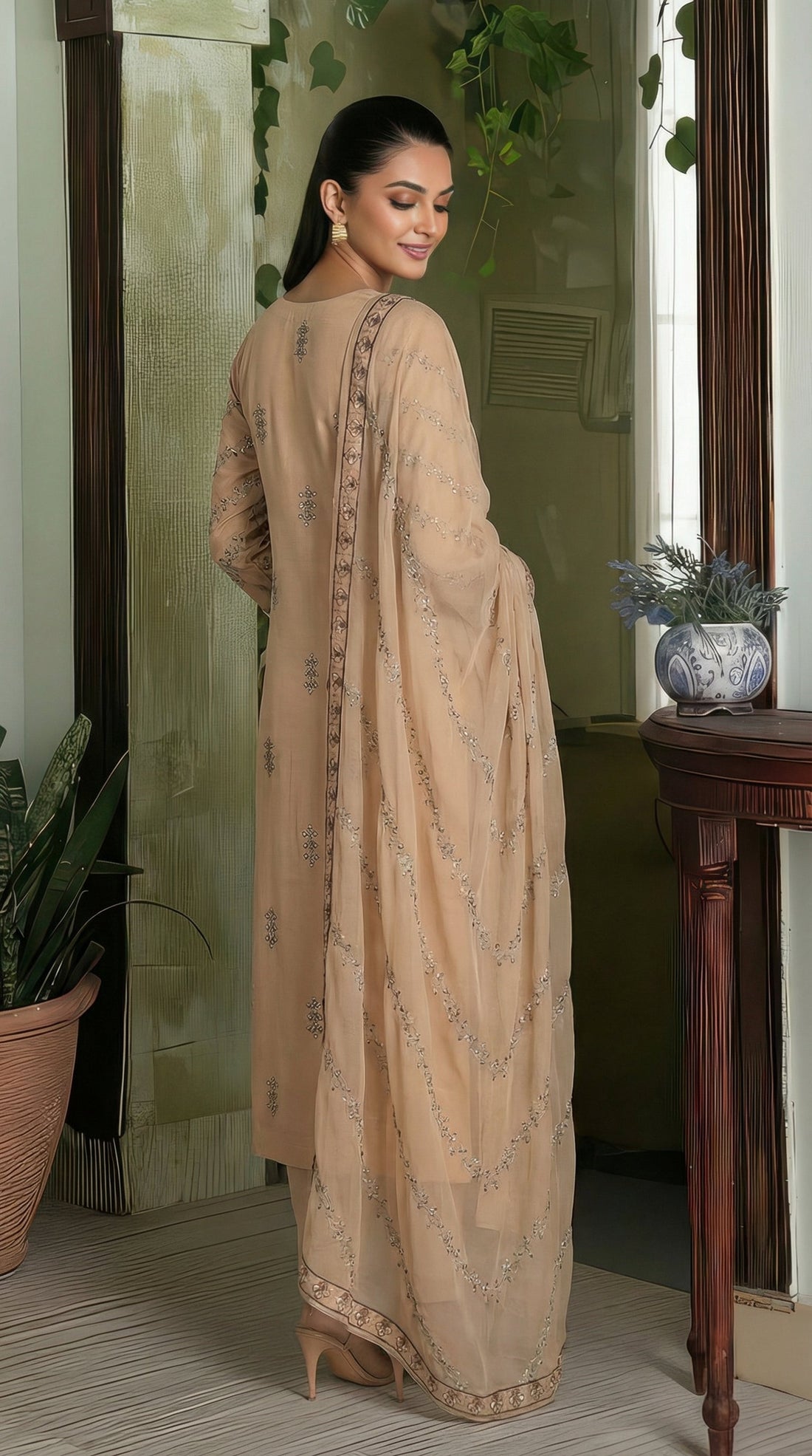 Volume 2727 – 3 Piece Unstitched Cross Slub Lawn Heavy Embroidered Suit with Embroidered Dupatta