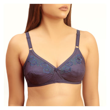 BeBelle Women's MAXClence Comfort & Control Bra, Cotton, U-Shaped Back, Navy Blue, 1114