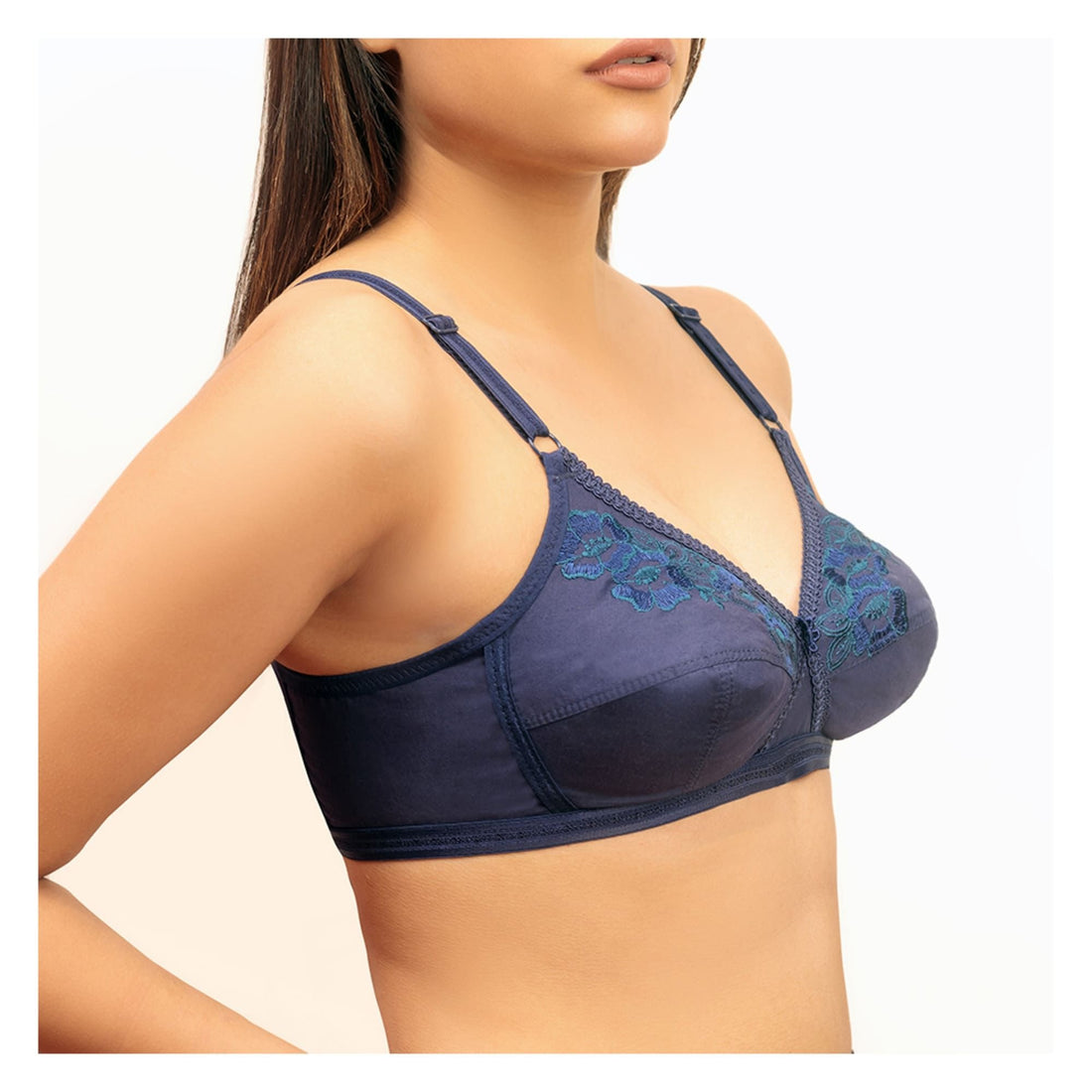 BeBelle Women's MAXClence Comfort & Control Bra, Cotton, U-Shaped Back, Navy Blue, 1114