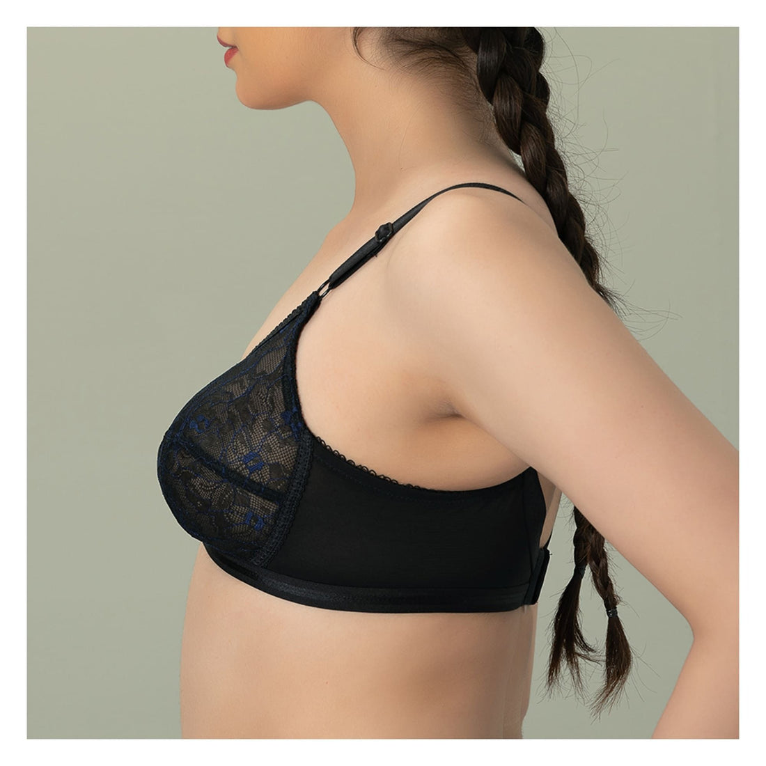 BeBelle Women's X-Over Cup/Cross Lace Bra, Power-Net, U-Shaped Back, Comfort & Control, Black, 1095